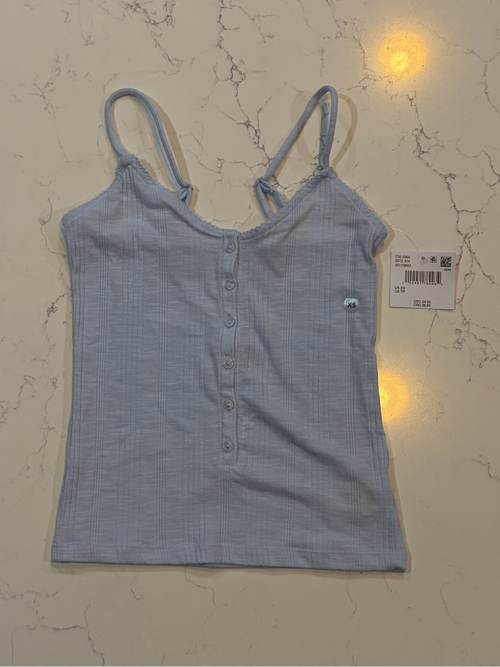 American Eagle Outfitters Light Blue Ribbed Button Cami Tank